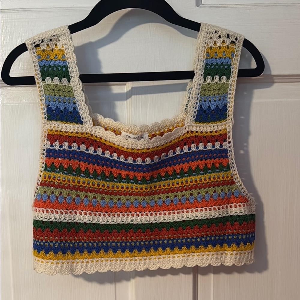 Timing Women's Cropped Crochet Colorful Tank Top Size Small